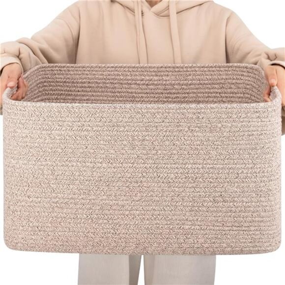 Large Storage Basket Cotton Rope Woven Blanket Basket Storage 21.7''×17''×12''